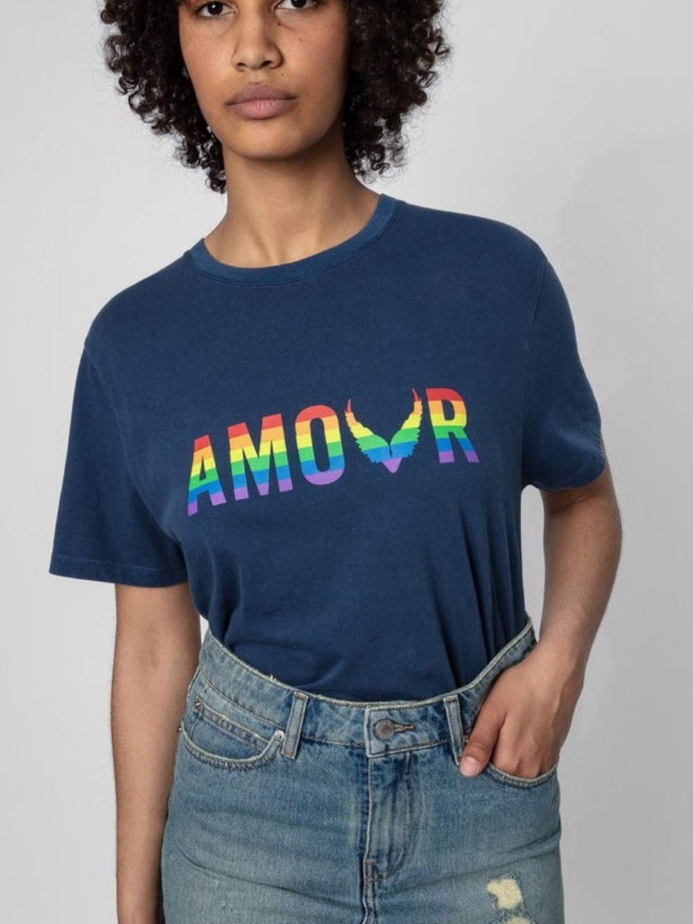 NWT ZADIG & VOLTAIRE ($118) Tommy Amour Rainbow Wings Tee - Blueberry